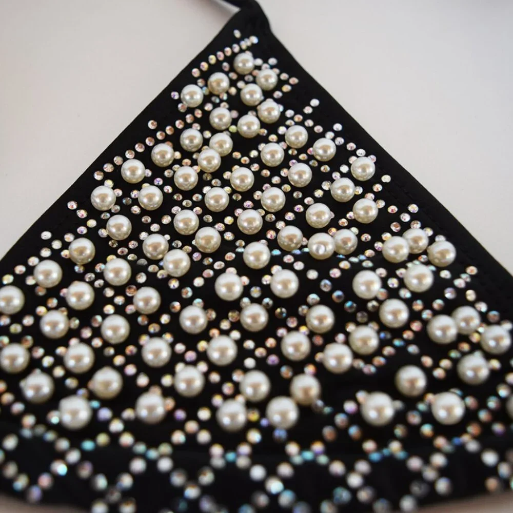 Rhinestone & Pearl Triangle Bikini Top / Size XS